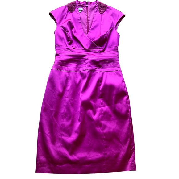 Kay Unger Dresses & Skirts - Kay Unger Size 8 Pink Satin Cap Sleeve Pleated Cocktail Sheath Dress